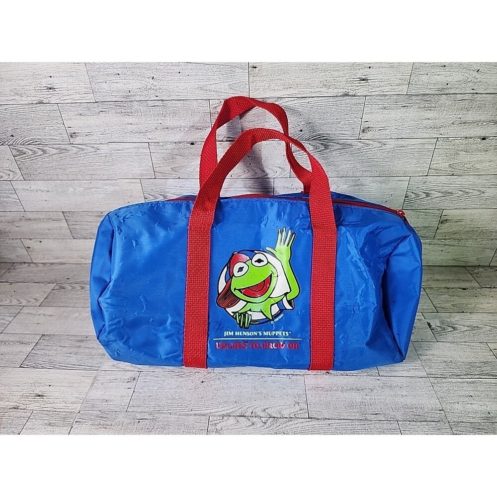 Vintage Kermit the Frog Duffel Bag Jim Henson Muppets Kids Travel Tote 13"